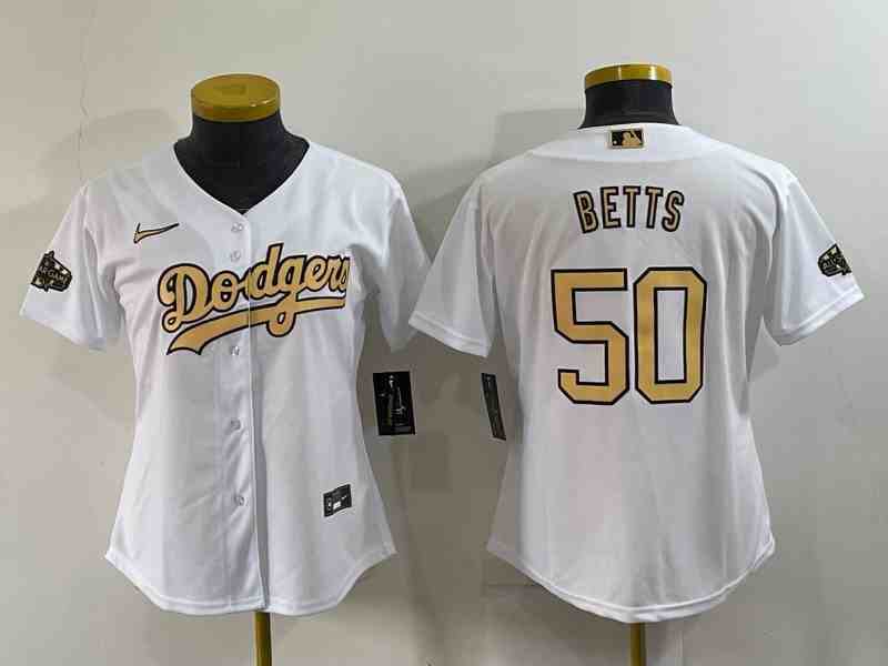 Women's Los Angeles Dodgers #50 Mookie Betts White 2022 All-Star Stitched Baseball Jersey1