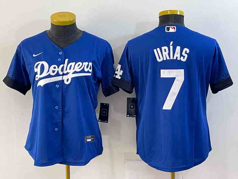 Women's Los Angeles Dodgers #7 Julio Urias Royal Cool Base Stitched Baseball Jersey 2