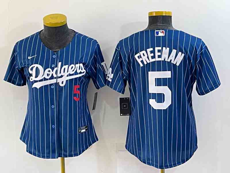 Women's Los Angeles Dodgers #5 Freddie Freeman NavyGold Stitched Baseball Jersey