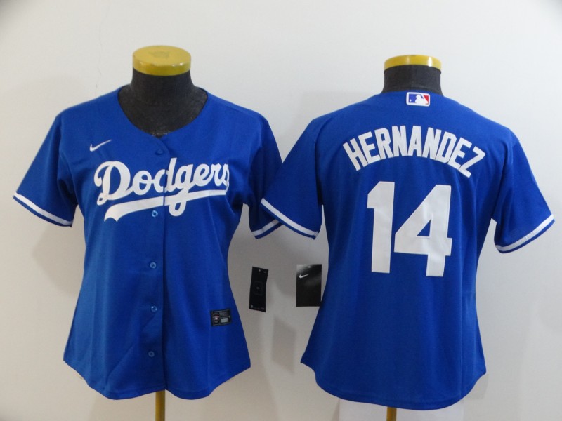 Women's Los Angeles Dodgers #14 Enrique Hernandez Blue  Cool Base Jersey
