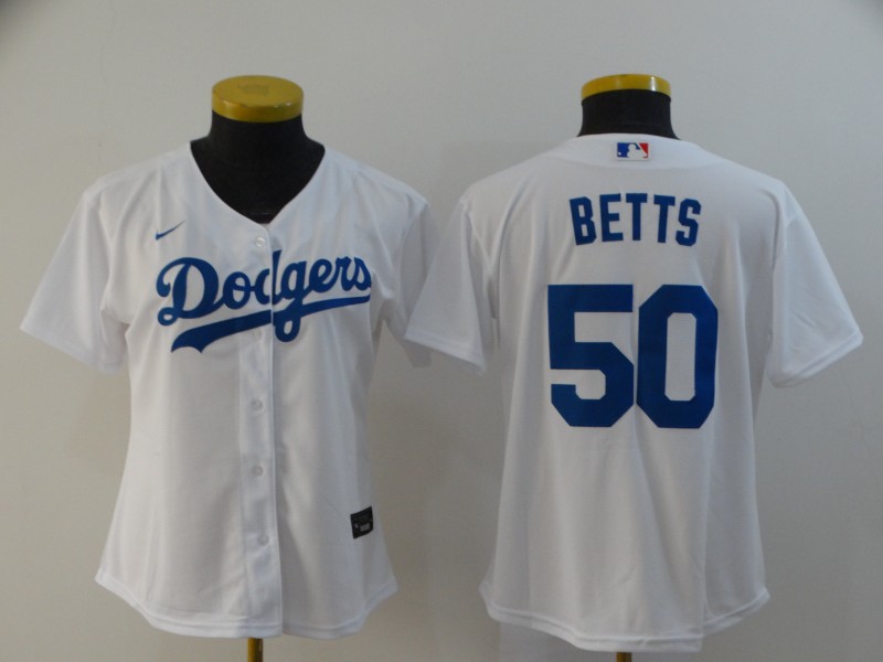 Women's Los Angeles Dodgers #50 Mookie Betts White  Cool Base Jersey