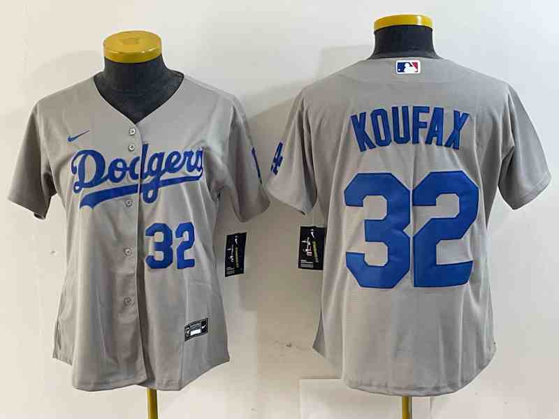 Youth Los Angeles Dodgers #32 Sandy Koufax Number Grey Cool Base Stitched Jerseys