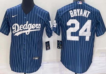 Men's Los Angeles Dodgers #24 Kobe Bryant Blue Stripes Cool Base Jersey