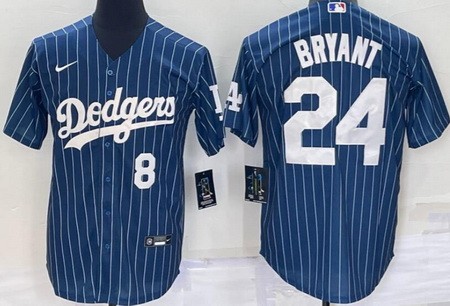 Men's Los Angeles Dodgers #8#24 Kobe Bryant Blue Stripes Cool Base Jersey