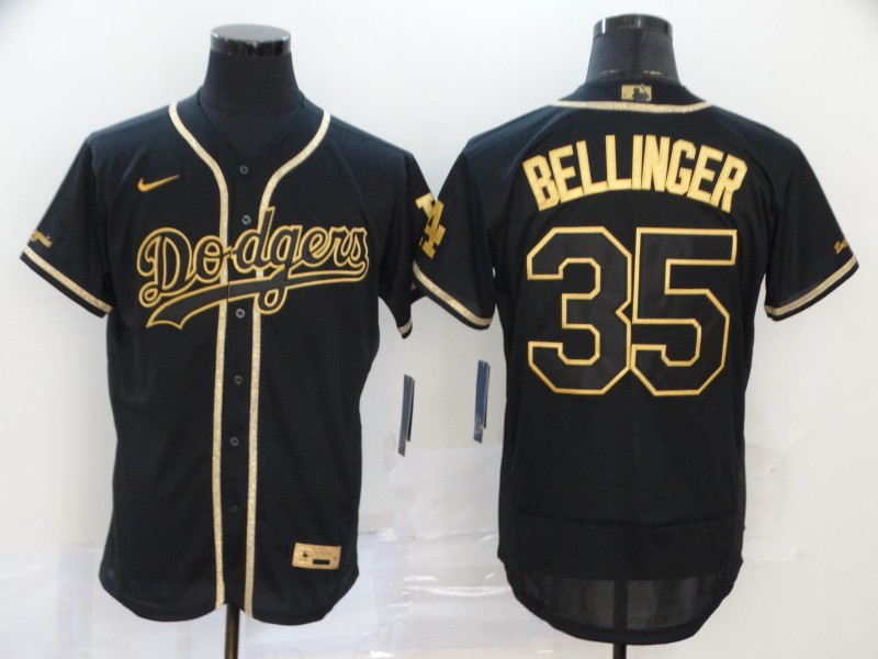 Men's Los Angeles Dodgers #35 Cody Bellinger Black Gold 2020 Nike Flexbase Jersey