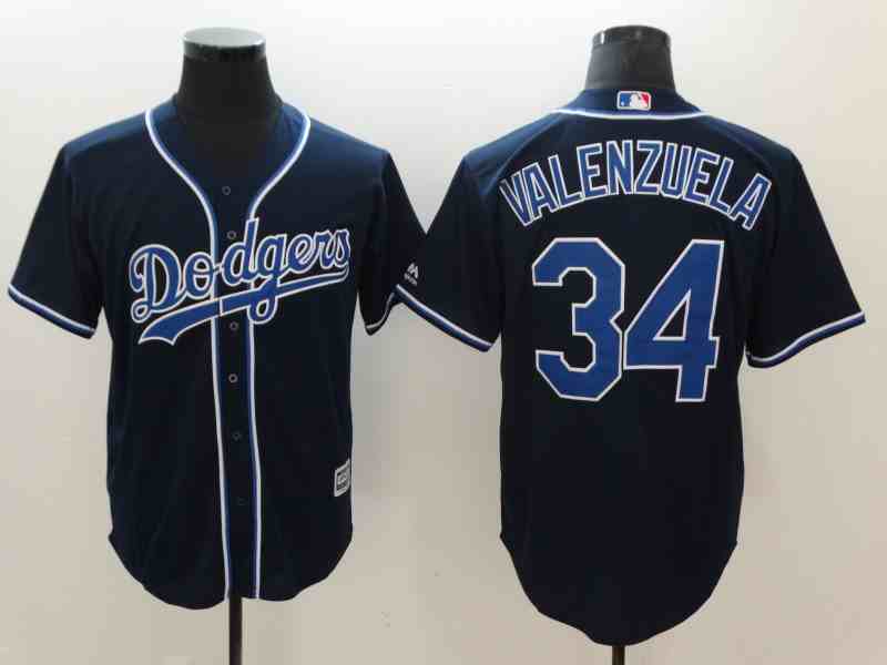 Men's Los Angeles Dodgers #34 Fernando Valenzuela Navy Cool Base Jersey