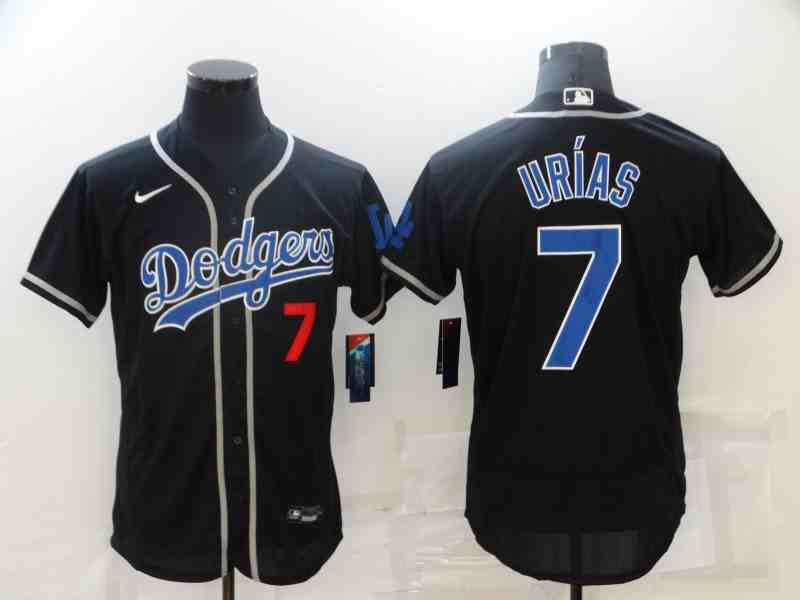 Men's Los Angeles Dodgers #7 Julio Urias Black Blue Name Stitched MLB Flex Base Nike Jersey