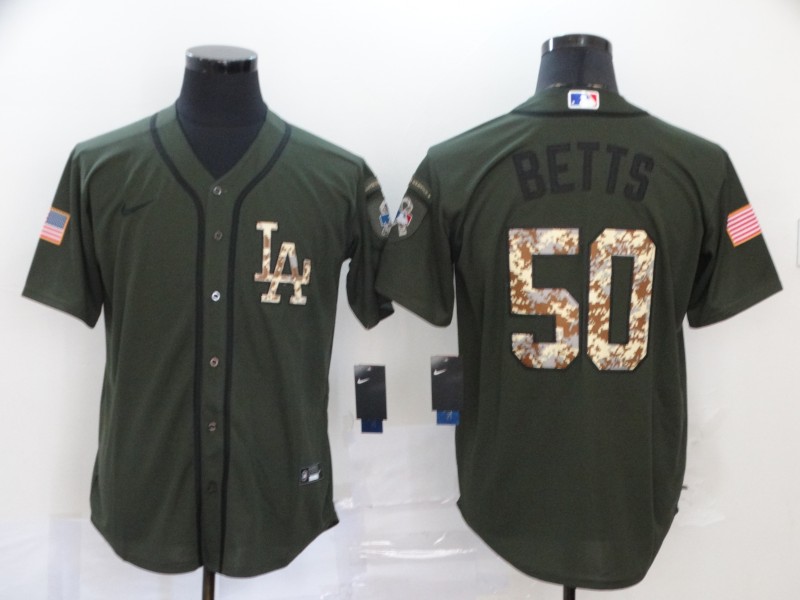 Men's Los Angeles Dodgers #50 Mookie Betts Olive 2020 Nike Cool Base Jersey