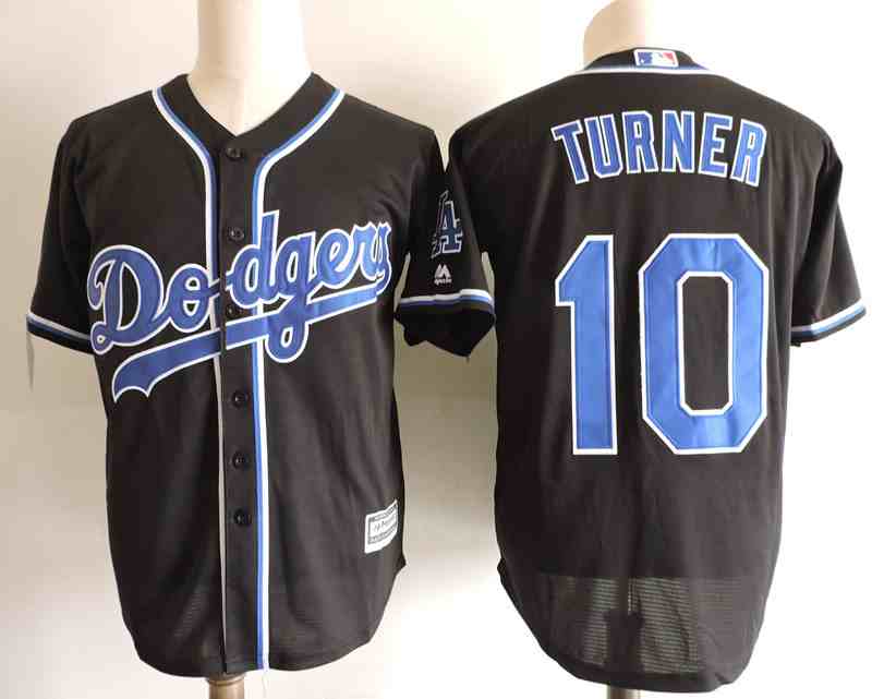 Men's Los Angeles Dodgers #10 Justin Turner Black Cool Base Jersey