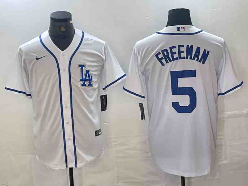 Men's Los Angeles Dodgers #5 Freddie Freeman White Cool Base Stitched Baseball Jersey(PNG)