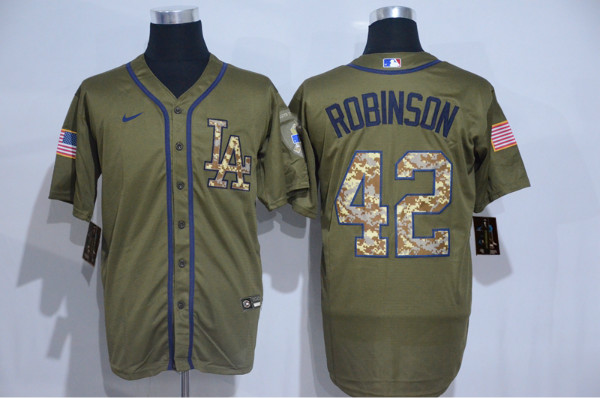 Men's Los Angeles Dodgers #42 Jackie Robinson Olive 2020 Nike Cool Base Jersey