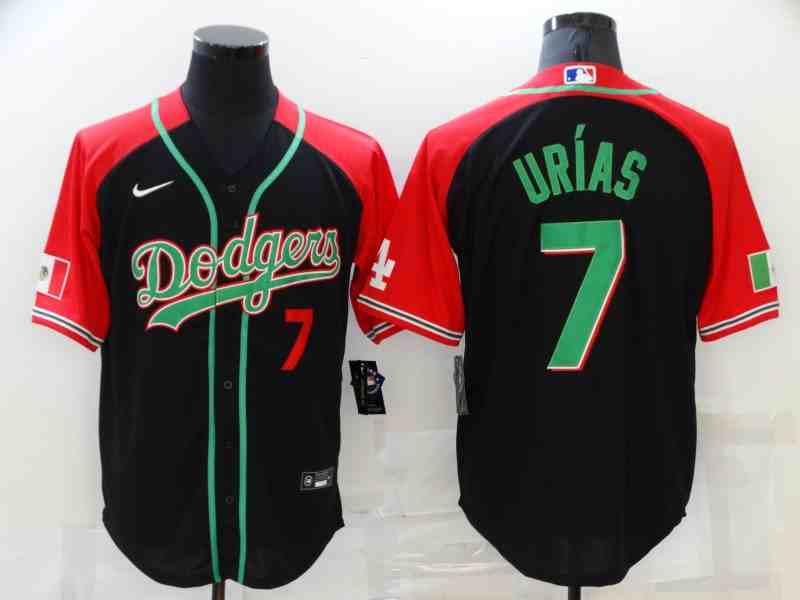 Men's Los Angeles Dodgers #7 Julio Urias Black Red Game Jersey