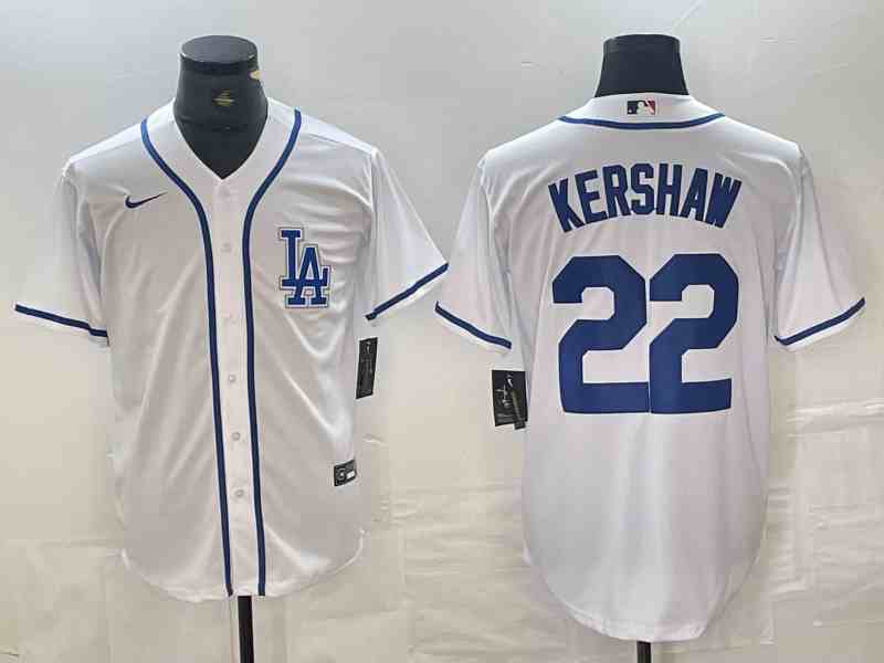 Men's Los Angeles Dodgers #22 Clayton Kershaw White Cool Base Stitched Baseball Jersey (2)