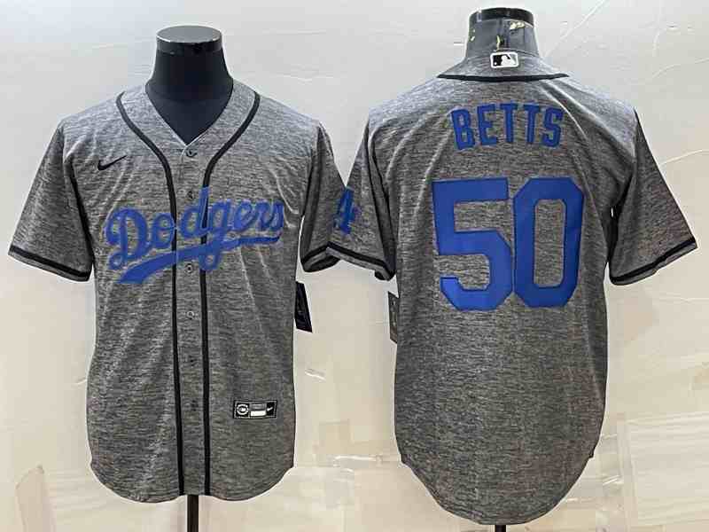 Men's Los Angeles Dodgers #50 Mookie Betts Grey Gridiron Cool Base Stitched Baseball Jersey (2)