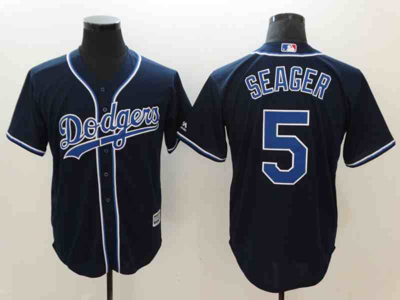 Men's Los Angeles Dodgers #5 Corey Seager Navy Cool Base Jersey