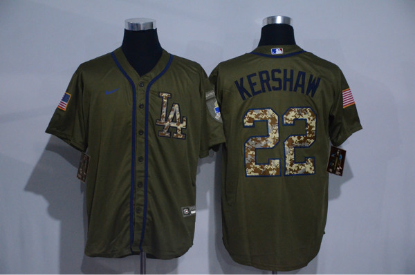 Men's Los Angeles Dodgers #22 Clayton Kershaw Olive 2020 Nike Cool Base Jersey