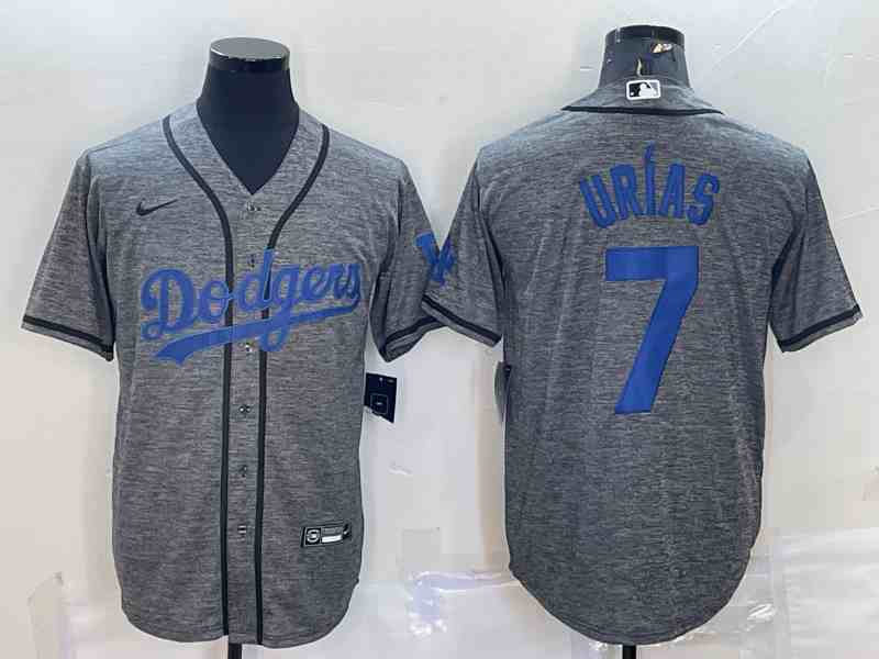Men's Los Angeles Dodgers #7 Julio Urias Grey Gridiron Cool Base Stitched Baseball Jersey (2)