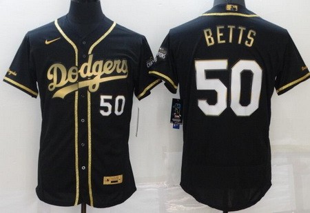 Men's Los Angeles Dodgers #50 Mookie Betts Black Gold Authentic Jersey