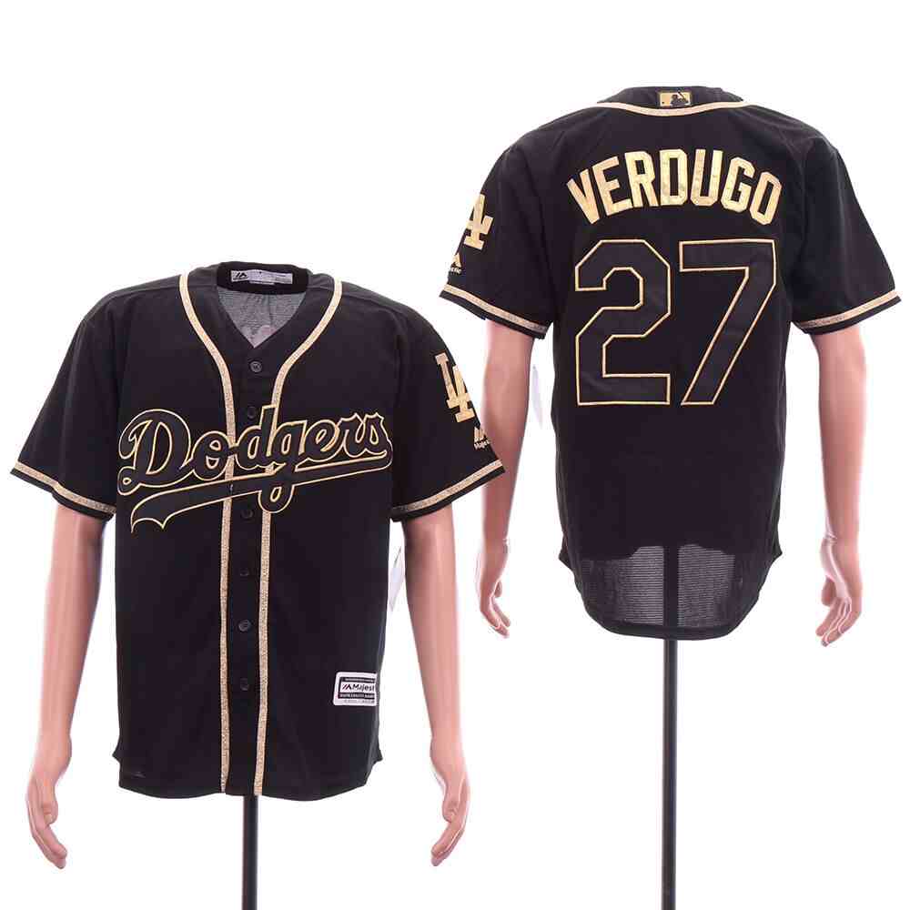 Men's Los Angeles Dodgers #27 Alex Verdugo Black Gold Cool Base Jersey