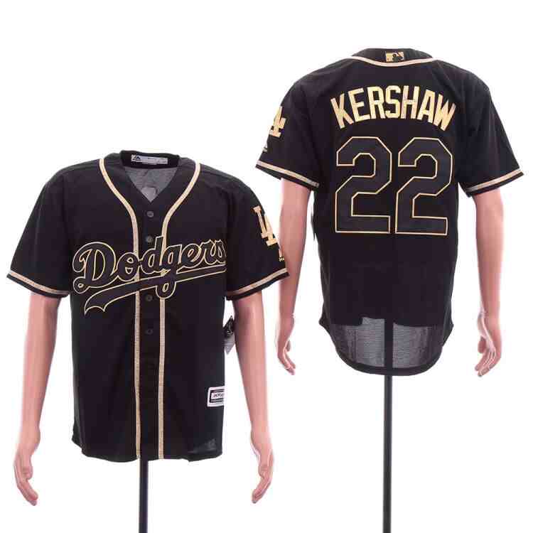 Men's Los Angeles Dodgers #22 Clayton Kershaw Black Gold Cool Base Jersey