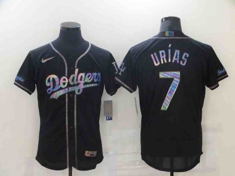Men's Los Angeles Dodgers #7 Urias Black Colorful Edition Elite 2021 Nike MLB Jersey