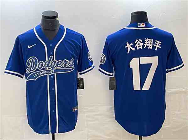 Men's Los Angeles Dodgers #17 大谷翔平 Blue Cool Base With Patch Stitched Baseball Jersey