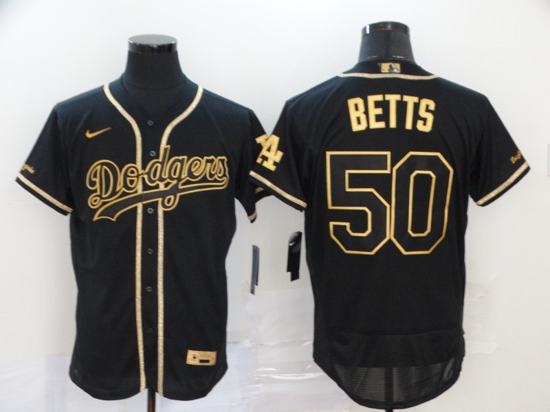 Men's Los Angeles Dodgers #50 Mookie Betts Black Gold 2020 Nike Flexbase Jersey