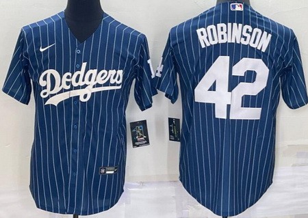Men's Los Angeles Dodgers #42 Jackie Robinson Blue Stripes Cool Base Jersey
