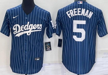 Men's Los Angeles Dodgers #5 Freddie Freeman Blue Stripes Cool Base Jersey