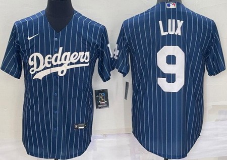 Men's Los Angeles Dodgers #9 Gavin Lux Blue Stripes Cool Base Jersey