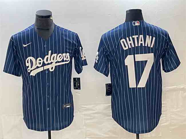 Mens Los Angeles Dodgers #17 Shohei Ohtani Navy Cool Base With Patch Stitched Baseball Jersey