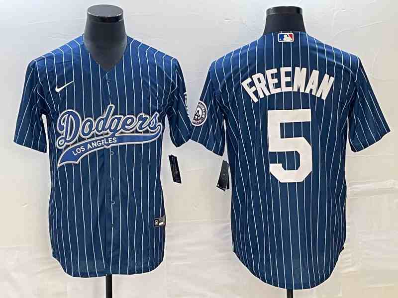 Men's Los Angeles Dodgers #5 Freddie Freeman Blue Pinstripe Cool Base Stitched Baseball Jersey1
