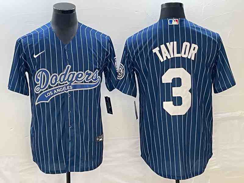 Men's Los Angeles Dodgers #3 Chris Taylor  Blue Pinstripe Cool Base Stitched Baseball Jersey2