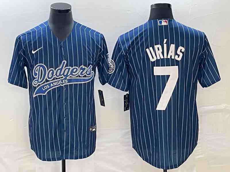 Men's Los Angeles Dodgers #7 Julio Urias Blue Pinstripe Cool Base Stitched Baseball Jersey2