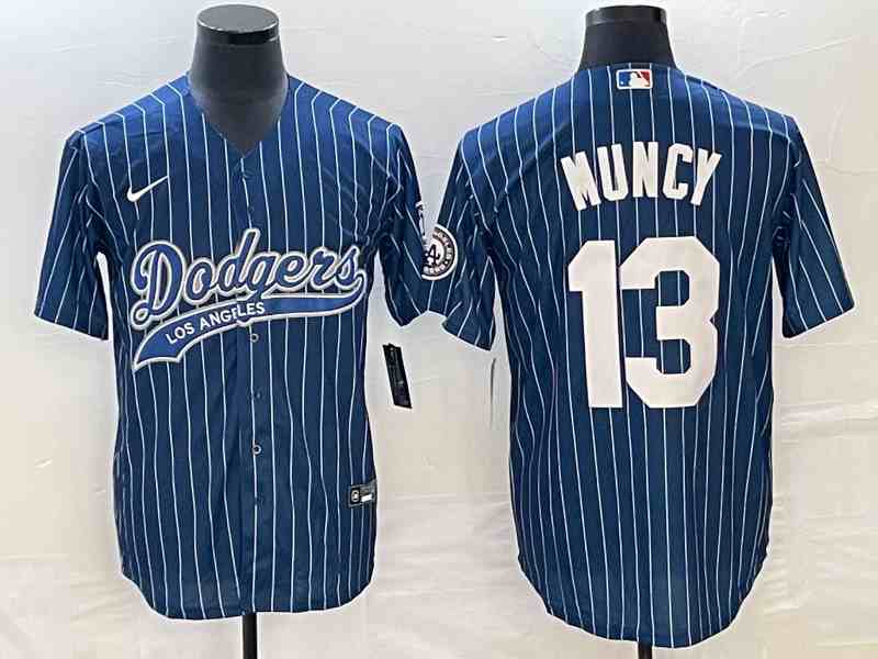 Men's Los Angeles Dodgers #13 Max Muncy Blue Pinstripe Cool Base Stitched Baseball Jersey1