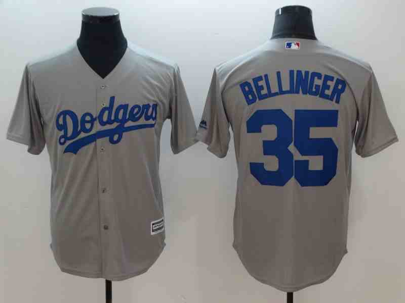 Men's Los Angeles Dodgers #35 Cody Bellinger Gray Cool Base  Jersey