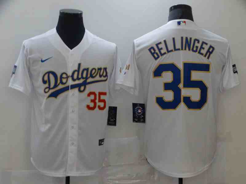 Men's Los Angeles Dodgers #35 Bellinger White Game 2021 Nike MLB Jerseys