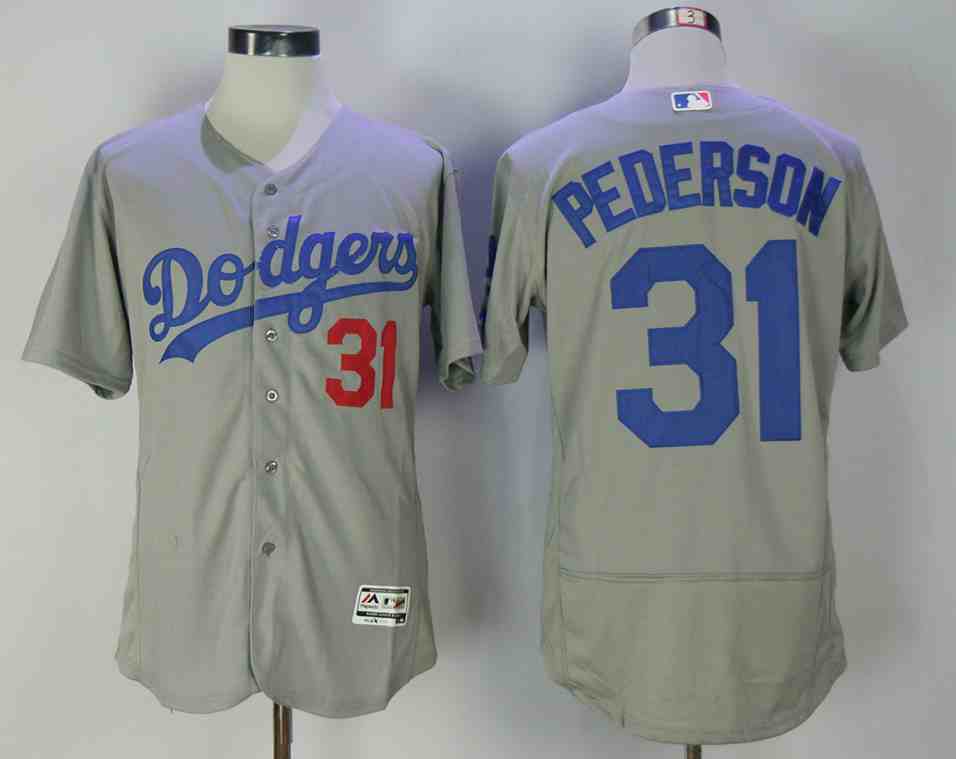 Men's Los Angeles Dodgers #31 Joc Pederson Gray Alternate Road Flexbase Jersey