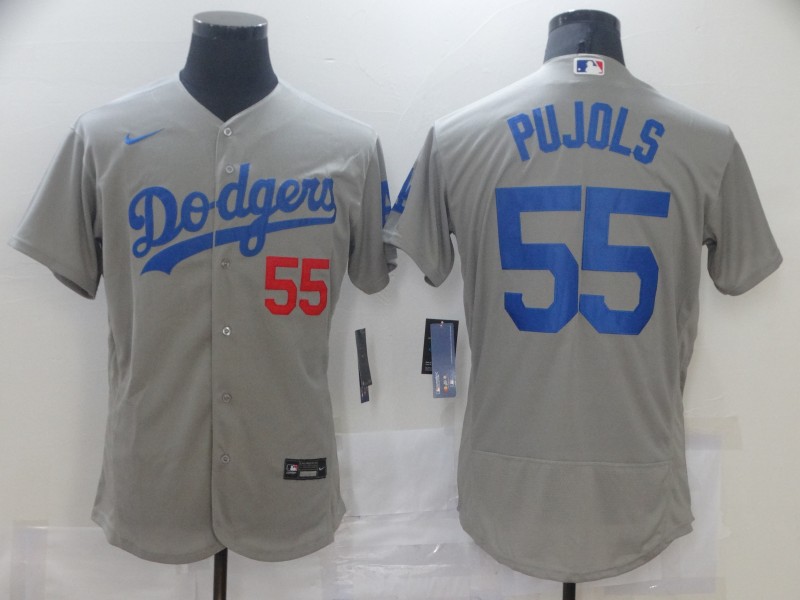 Men's Los Angeles Dodgers #55 Albert Pujols Gray 2020 Nike Flexbase Jersey