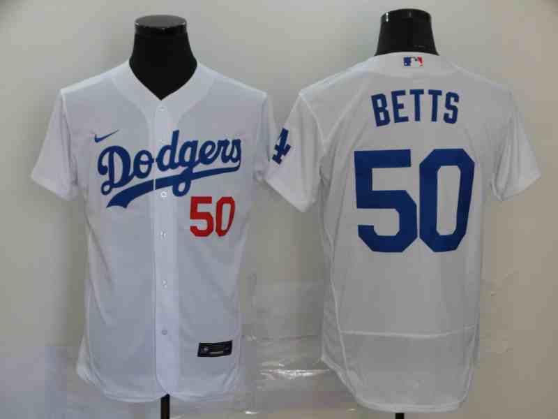 Men's Los Angeles Dodgers #50 Mookie Betts White 2020 Nike Flexbase Jersey