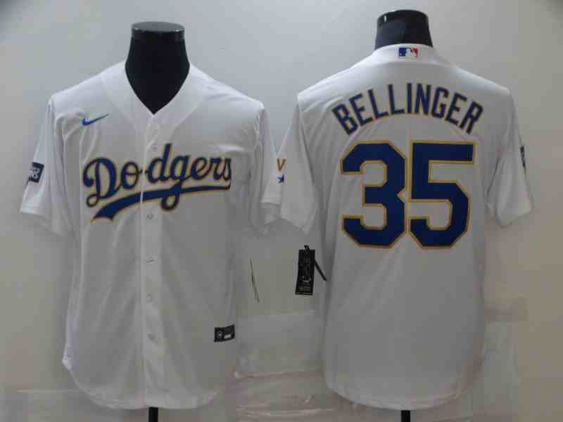 Men's Los Angeles Dodgers #35 Bellinger White Game 2021 Nike MLB Jersey