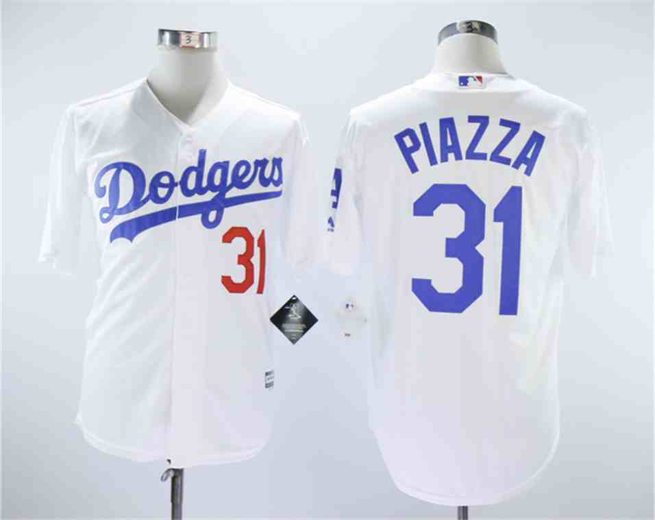 Men's Los Angeles Dodgers #31 Mike Piazza White Throwback Cool Base Jersey