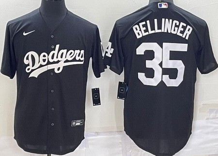 Men's Los Angeles Dodgers #35 Cody Bellinger Black Cool Base Jersey