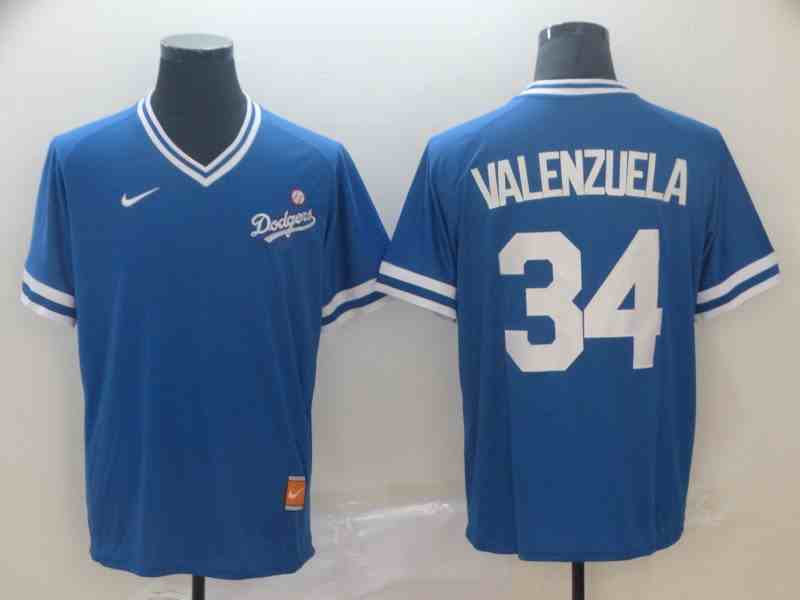 Men's Los Angeles Dodgers #34 Fernando Valenzuela Blue Throwback Jersey