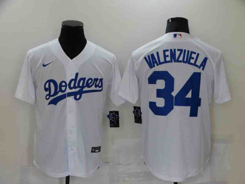 Men's Los Angeles Dodgers #34 Valenzuela White Game Jersey