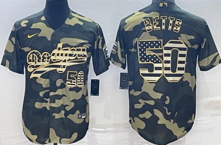 Men's Los Angeles Dodgers #50 Mookie Betts Camo USA Flag Cool Base Jersey