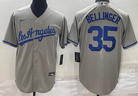 Men's Los Angeles Dodgers #35 Cody Bellinger Gray Cool Base Jersey