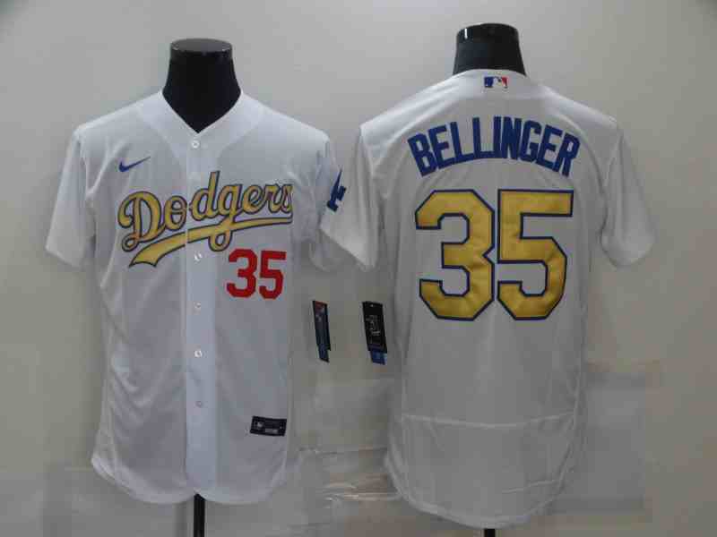 Men's Los Angeles Dodgers #35 Cody Bellinger 2020 White Gold Flexbase Jersey