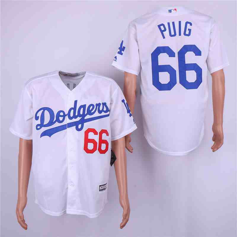 Men's Los Angeles Dodgers #66 Yasiel Puig White Cool Base Jersey