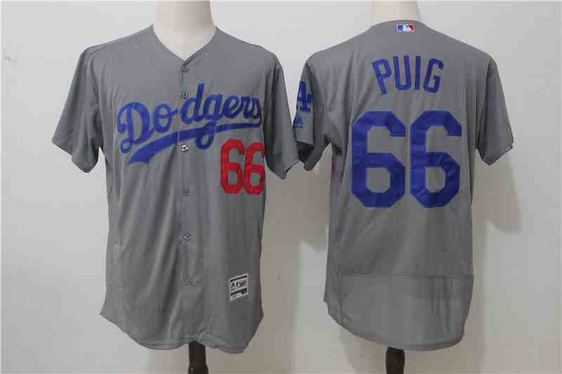 Men's Los Angeles Dodgers #66 Yasiel Puig Gray Flexbase Jerseys